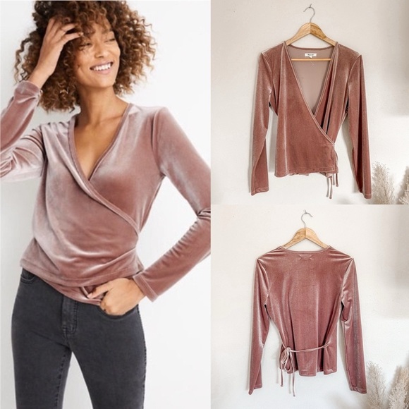Madewell | Velvet Ballet Wrap Top in Warm Ash, NWOT - Picture 1 of 8